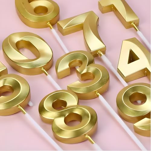 Juzfun Number Candles 7 for Birthday Cake Decoration Seventh Year Wedding Anniversary Party Metallic Gold Colour Size : Width 3.5 x Height 5 CM - Image 5
