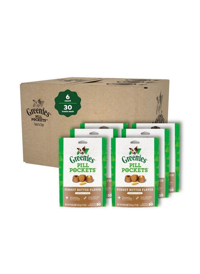 Greenies Greenies Pill Pockets for Dogs Capsule Size Natural Soft Dog Treats with Real Peanut Butter, (6) 7.9 oz. Packs (180 Treats)  - Image 1