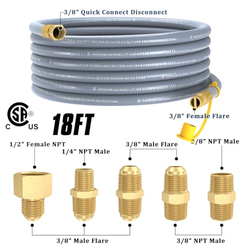 GardenNow 18FT 3/8" Natural Gas Hose, Low Pressure LPG Hose with Quick Connect, For 5249 Blackstone Griddle Weber, Char-Broil,Pizza Oven, Patio Heater and More NG Appliance Propane to Natural Gas Conversion Kit - Image 4