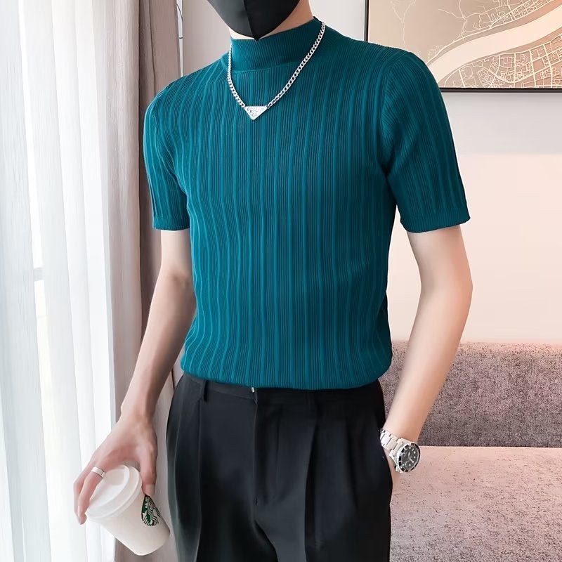 Fashion Slim-Fit All-Match Pullover Men'S 2023 New Round Neck Ice Silk Short-Sleeved T-Shirt Summer Casual Youth Knitwear - Image 3