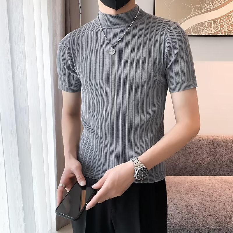 Fashion Slim-Fit All-Match Pullover Men'S 2023 New Round Neck Ice Silk Short-Sleeved T-Shirt Summer Casual Youth Knitwear - Image 4