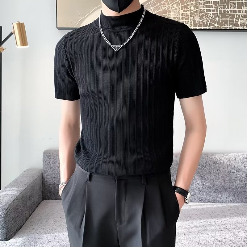 Fashion Slim-Fit All-Match Pullover Men'S 2023 New Round Neck Ice Silk Short-Sleeved T-Shirt Summer Casual Youth Knitwear - Image 1