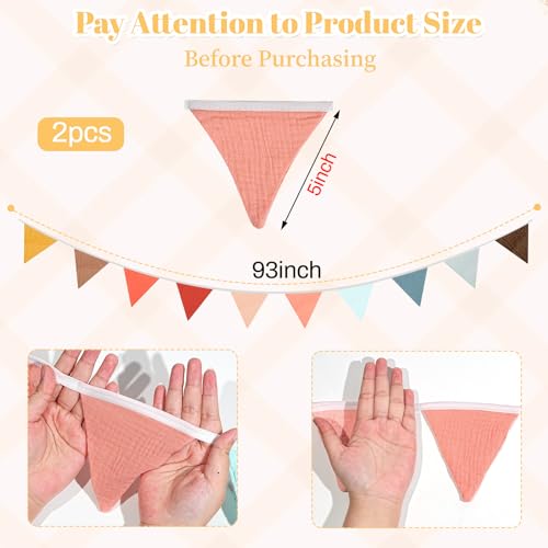 YOGEYOGE 2PCS Pennant Banner Flags,Thanksgiving Decor Fabric Bunting Banner Nursery Garland Decor,Baby Shower Garland,Triangle Flags for Baby Boy Room,Playroom,Boho Birthday Party Decor, Each 7.75 ft - Image 2