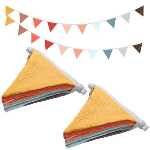 YOGEYOGE 2PCS Pennant Banner Flags,Thanksgiving Decor Fabric Bunting Banner Nursery Garland Decor,Baby Shower Garland,Triangle Flags for Baby Boy Room,Playroom,Boho Birthday Party Decor, Each 7.75 ft - Image 1