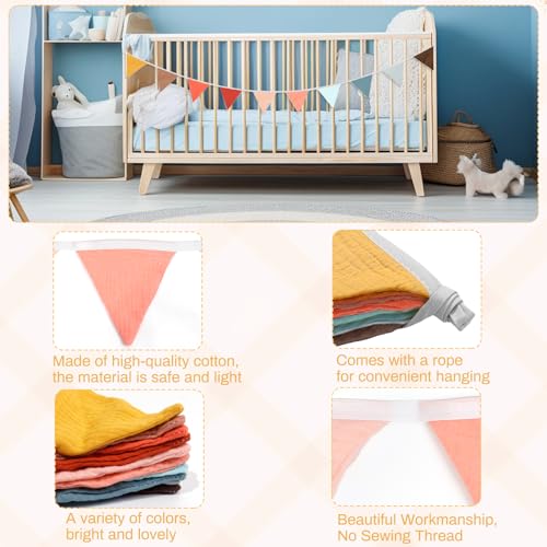 YOGEYOGE 2PCS Pennant Banner Flags,Thanksgiving Decor Fabric Bunting Banner Nursery Garland Decor,Baby Shower Garland,Triangle Flags for Baby Boy Room,Playroom,Boho Birthday Party Decor, Each 7.75 ft - Image 5