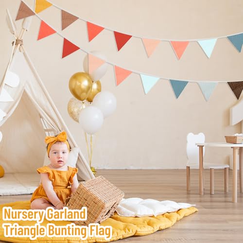 YOGEYOGE 2PCS Pennant Banner Flags,Thanksgiving Decor Fabric Bunting Banner Nursery Garland Decor,Baby Shower Garland,Triangle Flags for Baby Boy Room,Playroom,Boho Birthday Party Decor, Each 7.75 ft - Image 4