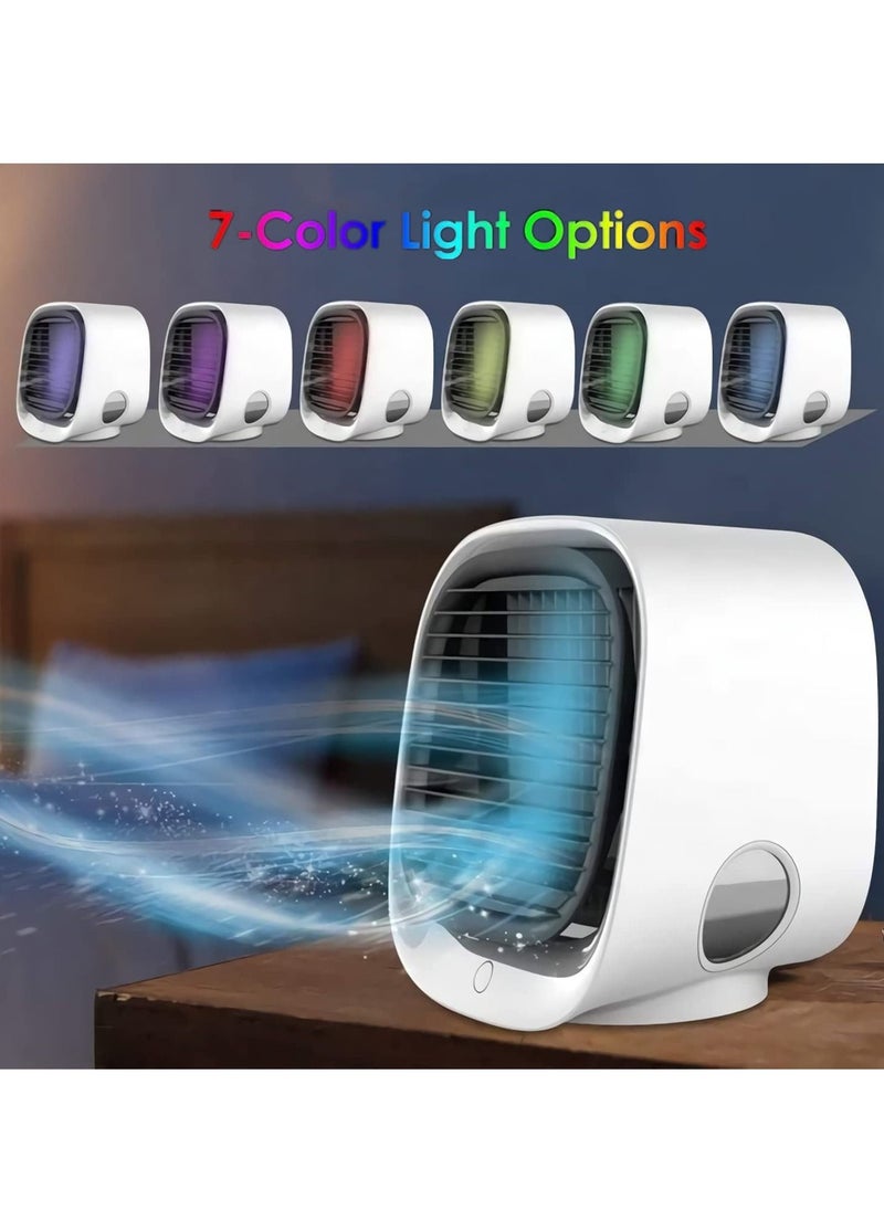 جونيس - مكيف الهواء المحمول، USB مزود بمروحة تبريد الهواء، 300 ML مكيف هواء صغير مع 3 أوضاع سريعة، مروحة مكتب مع 7 مصابيح LED ملونة، مع فلتر الهواء للمنزل، غرفة النوم، المكتب، القسم - Image 1