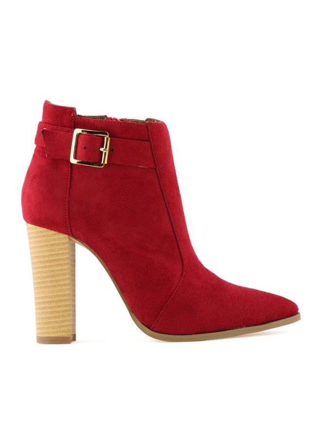Loquat Autumn/Winter Goose Down Fabric Mid-Shaft Block Heel Combat Boots 11cm Red  - Image 2