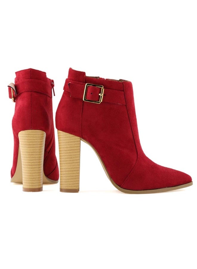 Loquat Autumn/Winter Goose Down Fabric Mid-Shaft Block Heel Combat Boots 11cm Red  - Image 3