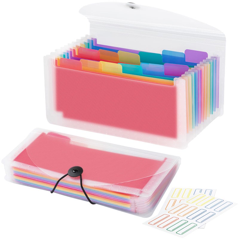 RIEJIN 13 Pocket A6 Receipt Organizer, 2 Pack Small Accordion File Organizer, Coupon Organizer with Labels - Clear - Image 1