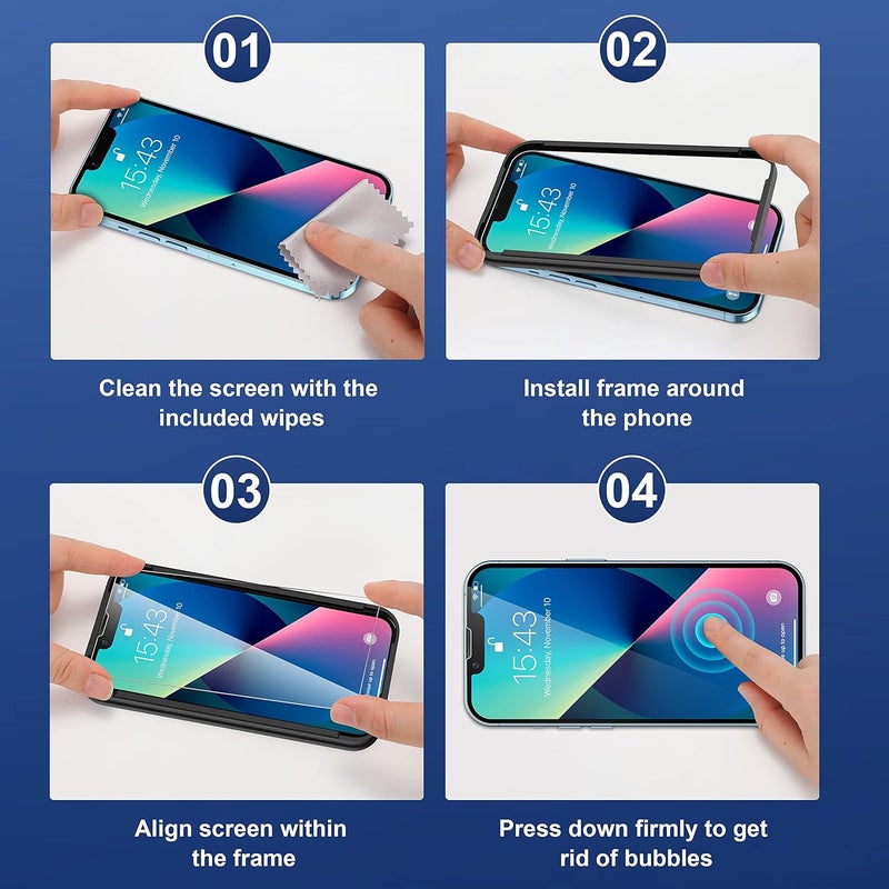 ImpactStrong 3-Pack Shatterproof Tempered Glass Screen Protector for iPhone 16e/iPhone 14/iPhone 13/iPhone 13 Pro [Easy Installation Frame] [Bubble Free] [9H Hardness] [Full Coverage] Case Friendly - Image 4