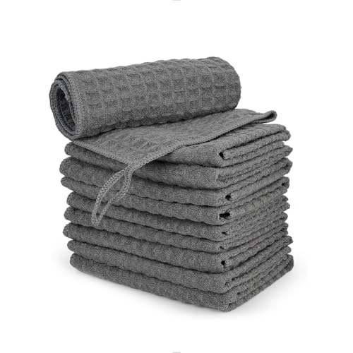 watchget Barista Micro Cloth 10 Pack Microfiber Barista Cleaning Towels Microfiber Waffle Weave Kitchen Dish Cloth Coffee Bar Towel Coffee Machine Cleaning Cloth Dark Grey12x12