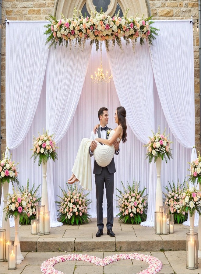 NSSONBEN 20×12ft White Wrinkle Free Backdrop Curtain, Soft Silky Easy to Drape Wedding Drapes for Backdrop, 4 Panels 12 ft Long Backdrop Curtains for Parties Birthday Baby Shower Photo Photography Background - Image 1
