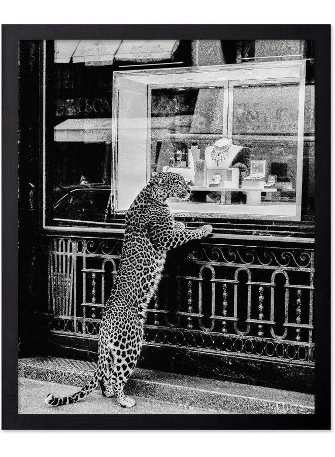 Poster Master Panther in the Jewelry Shop Poster - Cheetah Print - Fashion Art - Black & White Art - Photography Art - Trendy Art - Modern Art - Chic Bedroom or Office Decor - 11x14 UNFRAMED Wall Art - Image 1