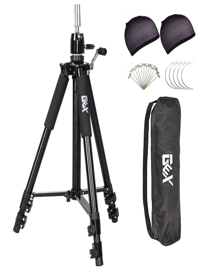 GEXWORLDWIDE GEX 63" Heavy Duty Mannequin Tripod Stand for Wig Cosmetology Training Practice Doll Manikin Head Tripod Wig Stand With Travel Bag (Black) - Image 1