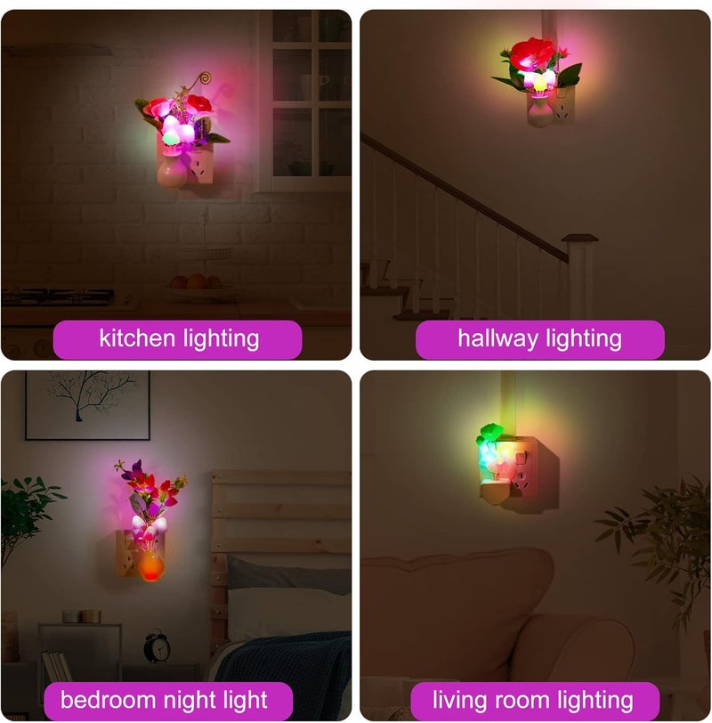 Hortsun مصباح فطر ليلي LED مع مستشعر 6 حزمة يتغير لونه عند التوصيل بمصدر الطاقة مصباح جدار زهور فطر لغرفة النوم والحمام والمطبخ وصالة المدخل والسلم والممر الربيعي - Image 5