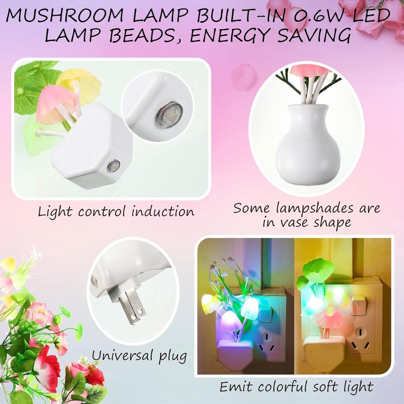 Hortsun مصباح فطر ليلي LED مع مستشعر 6 حزمة يتغير لونه عند التوصيل بمصدر الطاقة مصباح جدار زهور فطر لغرفة النوم والحمام والمطبخ وصالة المدخل والسلم والممر الربيعي - Image 4