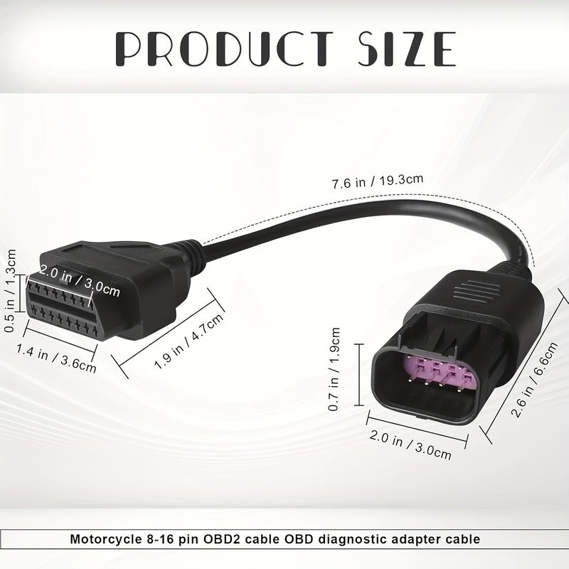 كابل محول تشخيص OBD2 من 8 سنن ذكر إلى 16 سنن لدراجات Polaris النارية ومركبات ATV وSlingshot وRZR ذات 8 سنن بدون بطارية - Image 2