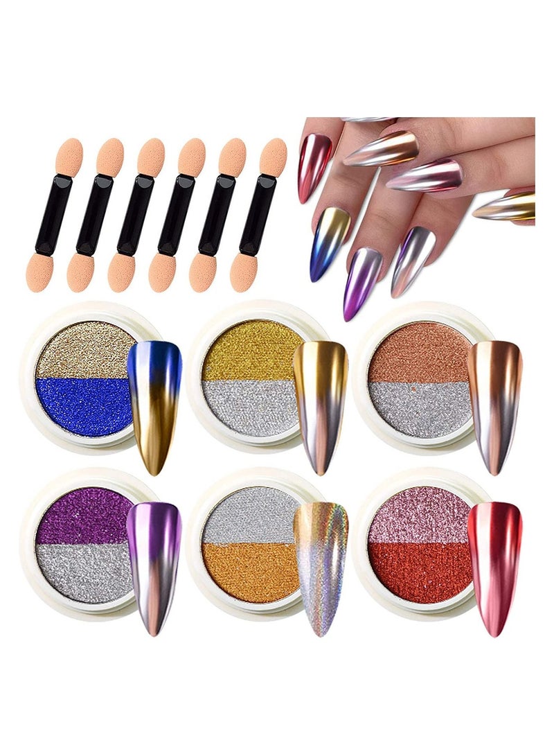 Y&D Chrome Nail Powder Metallic Mirror Effect Holographic Aurora Chameleon Pigment for Art Gel Polish Mermaid Unicorn Dipping 6 Boxes with Pcs Eyeshadow Sticks  - Image 1