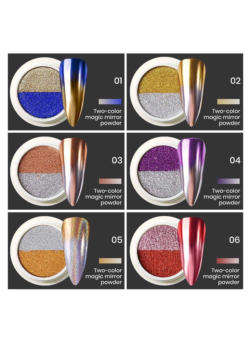 Y&D Chrome Nail Powder Metallic Mirror Effect Holographic Aurora Chameleon Pigment for Art Gel Polish Mermaid Unicorn Dipping 6 Boxes with Pcs Eyeshadow Sticks  - Image 5