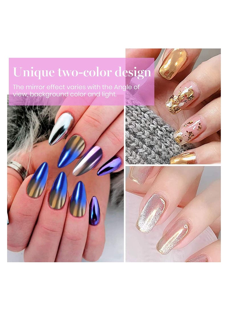 Y&D Chrome Nail Powder Metallic Mirror Effect Holographic Aurora Chameleon Pigment for Art Gel Polish Mermaid Unicorn Dipping 6 Boxes with Pcs Eyeshadow Sticks  - Image 2