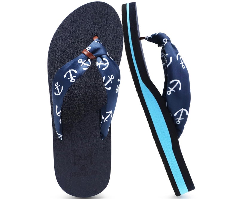 KuaiLu Flip Flops Women Yoga Foam Ladies Comfort Arch Support Summer Beach Casual Thong Sandals Silk blue Size 9 - Image 1