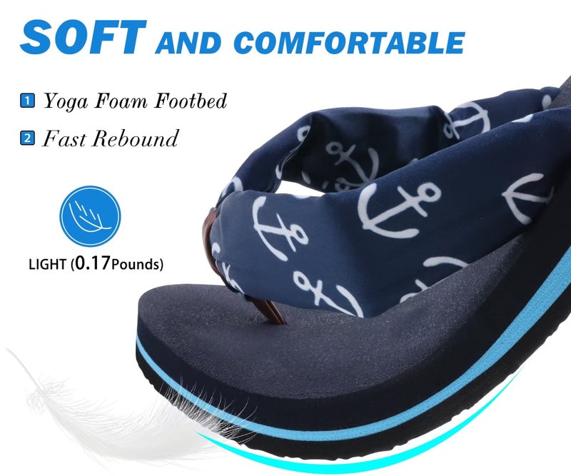 KuaiLu Flip Flops Women Yoga Foam Ladies Comfort Arch Support Summer Beach Casual Thong Sandals Silk blue Size 9 - Image 3