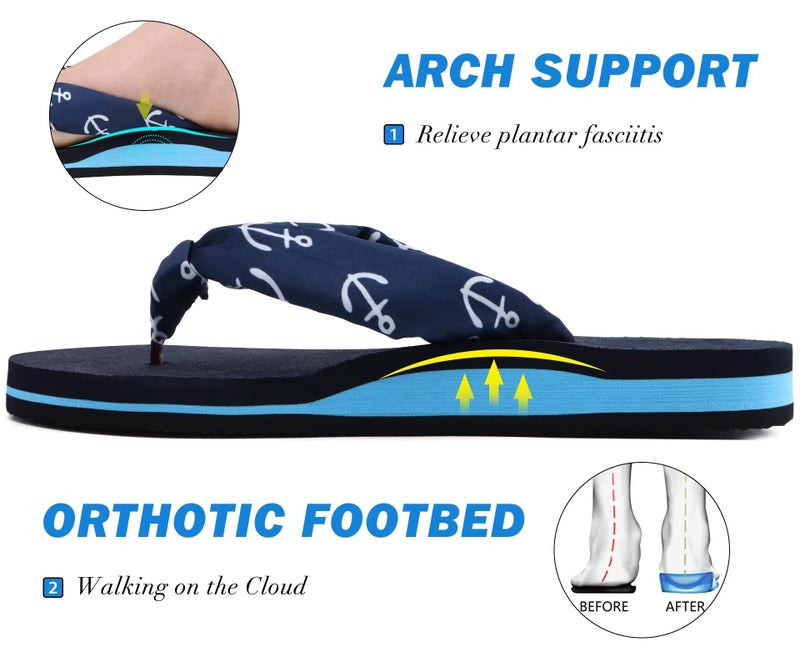 KuaiLu Flip Flops Women Yoga Foam Ladies Comfort Arch Support Summer Beach Casual Thong Sandals Silk blue Size 9 - Image 4