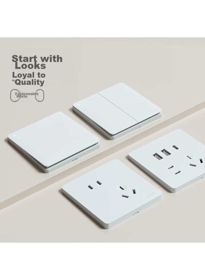 Delixi Switch Socket Panel Cd821 Series, 10a Five-hole Socket With Single Switch And Double Control Switch, Stylish White Large Panel - Image 1