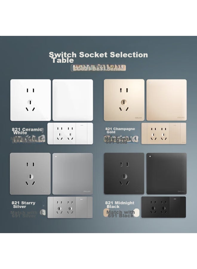 Delixi Switch Socket Panel Cd821 Series, 10a Five-hole Socket With Single Switch And Double Control Switch, Stylish White Large Panel - Image 5