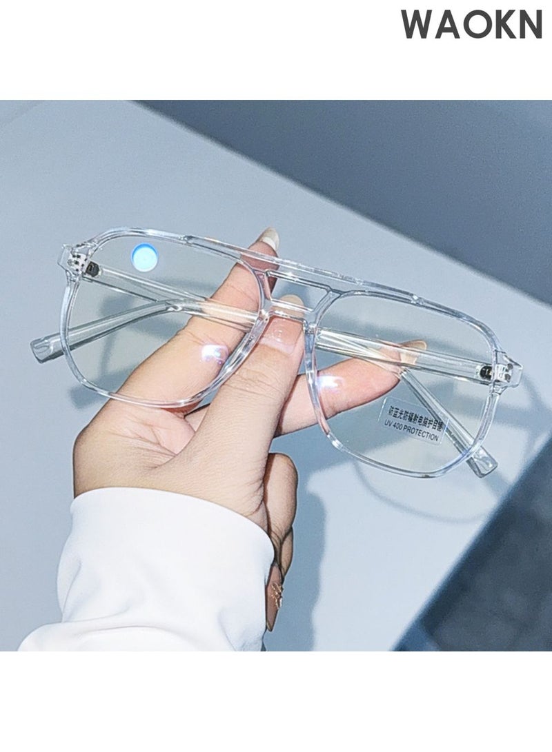 WAOKN Blue Light Glasses for Men Women Clear Lens Eyeglasses, Aviator Frame Eye Glasses ,Blue Light Blocking UV Protection for Reading Gaming Computer TV Phone Glasses , PC material eyeglass frame,Unisex，transparent. - Image 2
