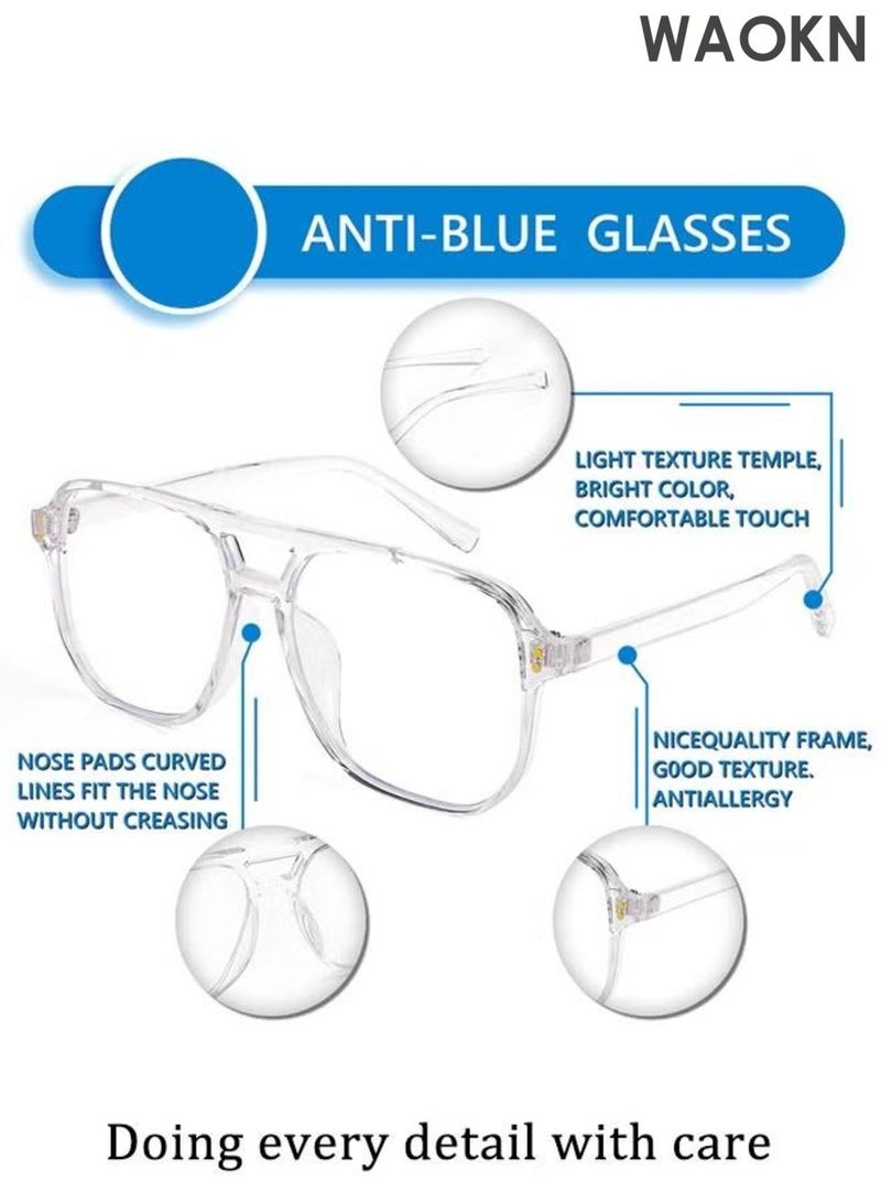 WAOKN Blue Light Glasses for Men Women Clear Lens Eyeglasses, Aviator Frame Eye Glasses ,Blue Light Blocking UV Protection for Reading Gaming Computer TV Phone Glasses , PC material eyeglass frame,Unisex，transparent. - Image 3