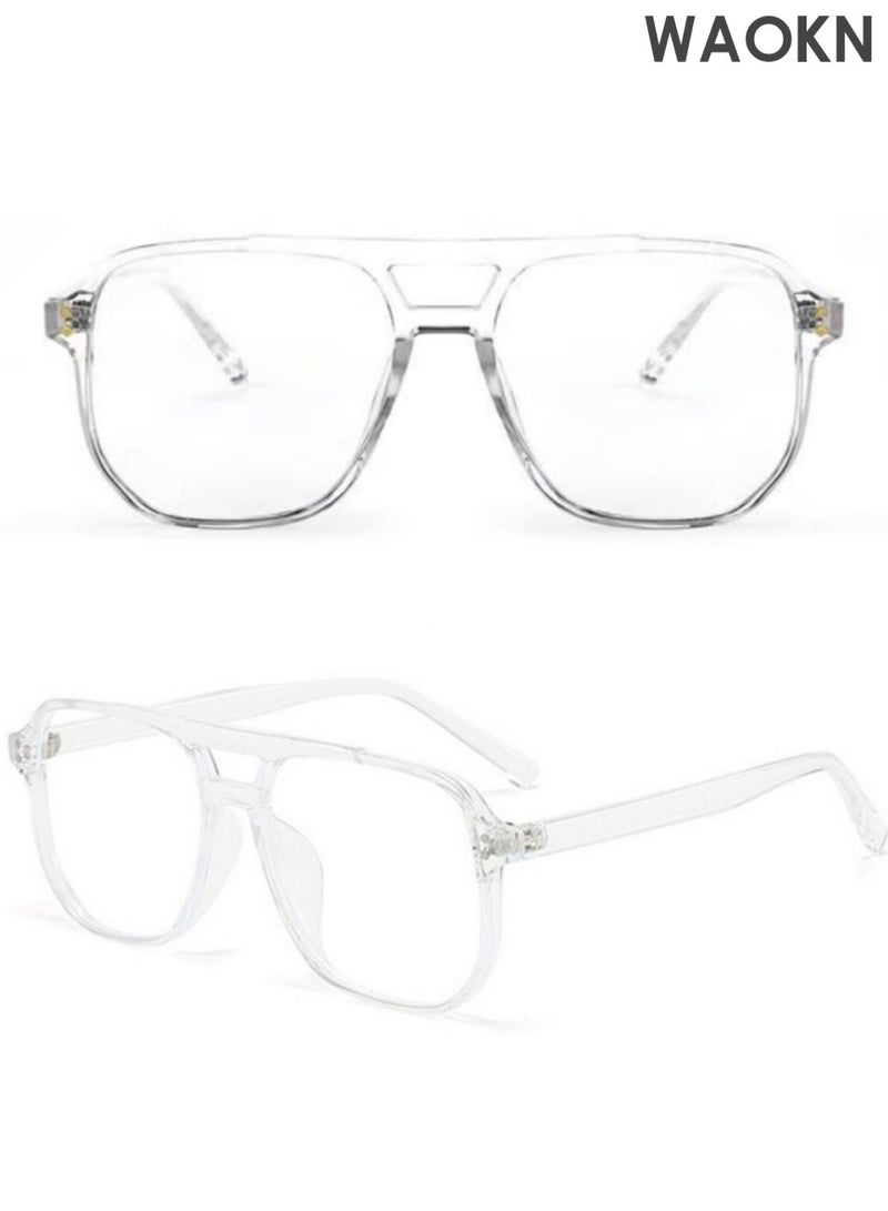 WAOKN Blue Light Glasses for Men Women Clear Lens Eyeglasses, Aviator Frame Eye Glasses ,Blue Light Blocking UV Protection for Reading Gaming Computer TV Phone Glasses , PC material eyeglass frame,Unisex，transparent. - Image 5
