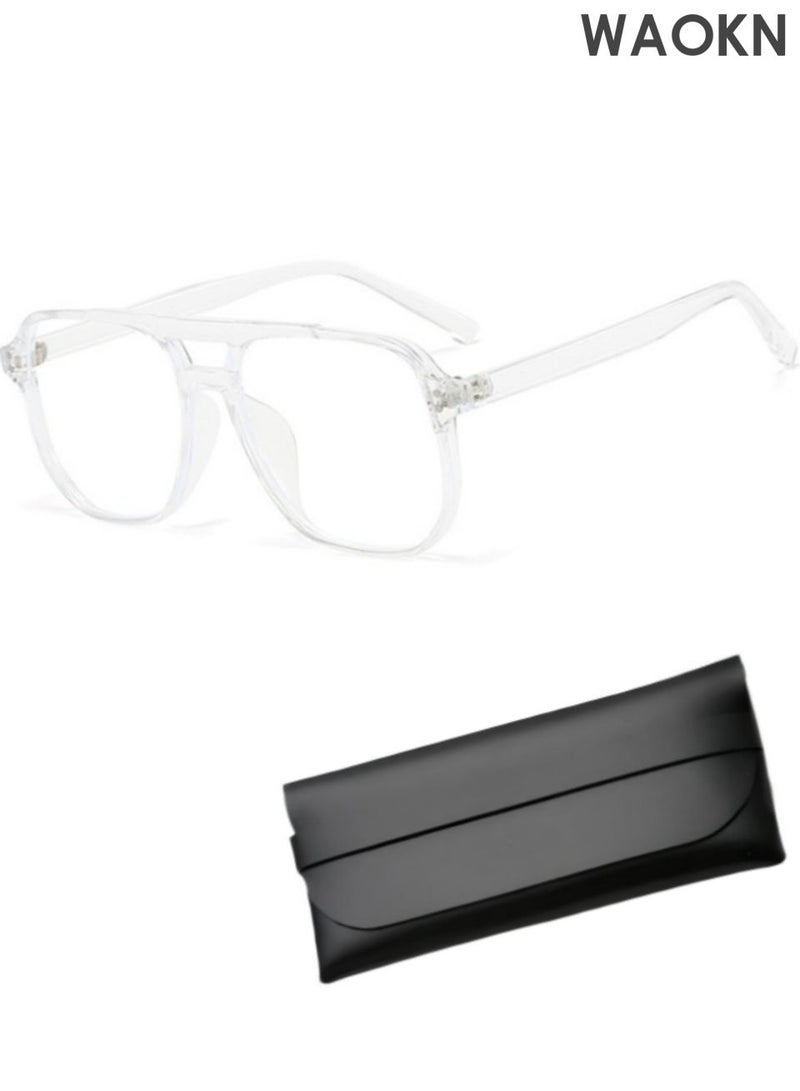 WAOKN Blue Light Glasses for Men Women Clear Lens Eyeglasses, Aviator Frame Eye Glasses ,Blue Light Blocking UV Protection for Reading Gaming Computer TV Phone Glasses , PC material eyeglass frame,Unisex，transparent. - Image 1