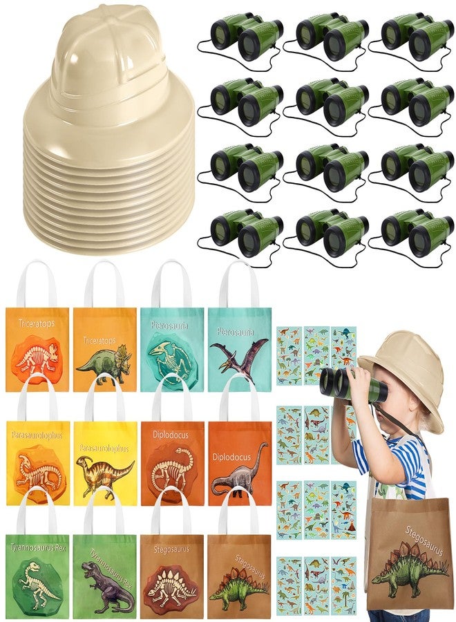 Haysandy 48 Pcs Kids Explorer Costume Set Include Plastic Kids Safari Hat Dinosaur Tote Bag Adventure Binoculars Dinosaur Stickers Jungle Party Supplies Favors for Outdoor Halloween Costume Activity - Image 1