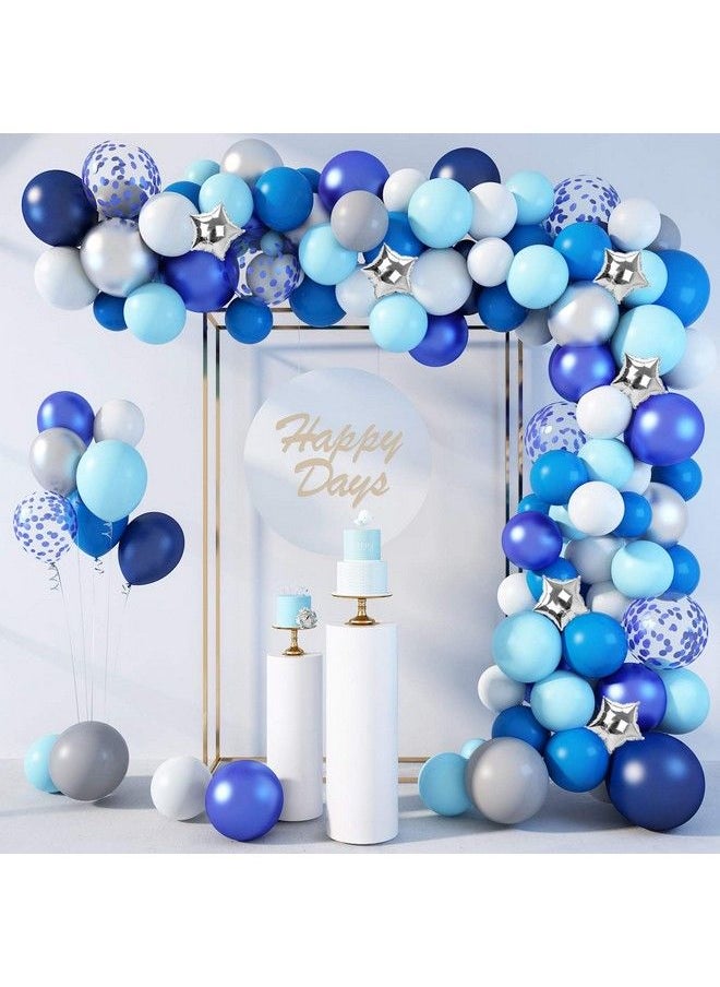 Amandir Navy Blue Balloons Arch Garland Kit, 144Pcs Royal Light Blue Confetti Silver Star Foil Balloons For Blue Boys Birthday Baby Shower Wedding Party Decorations Supplies &4Pcs Tools  - Image 2
