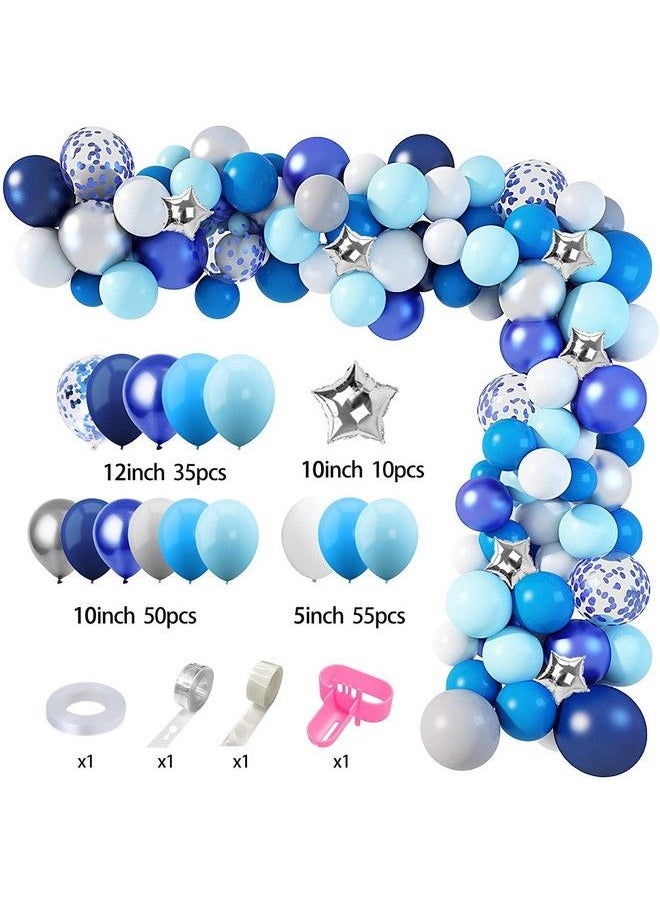 Amandir Navy Blue Balloons Arch Garland Kit, 144Pcs Royal Light Blue Confetti Silver Star Foil Balloons For Blue Boys Birthday Baby Shower Wedding Party Decorations Supplies &4Pcs Tools  - Image 3