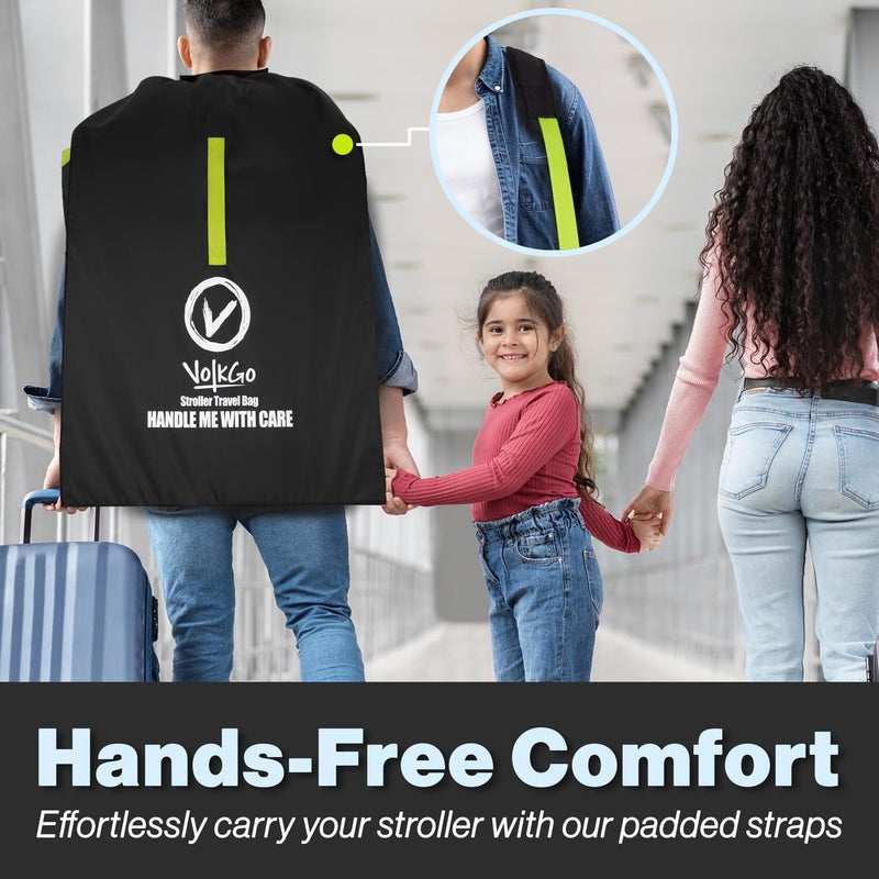 V VOLKGO حقيبة عربة الأطفال الكبيرة V VOLKGO للطائرات، jogger وحقيبة سفر عربة الأطفال الفردية - تناسب معظم الأحجام، حقيبة فحص البوابة لعربة الأطفال، حقيبة سفر عربة الأطفال الفردية، غطاء عربة الأطفال، متينة - Image 2