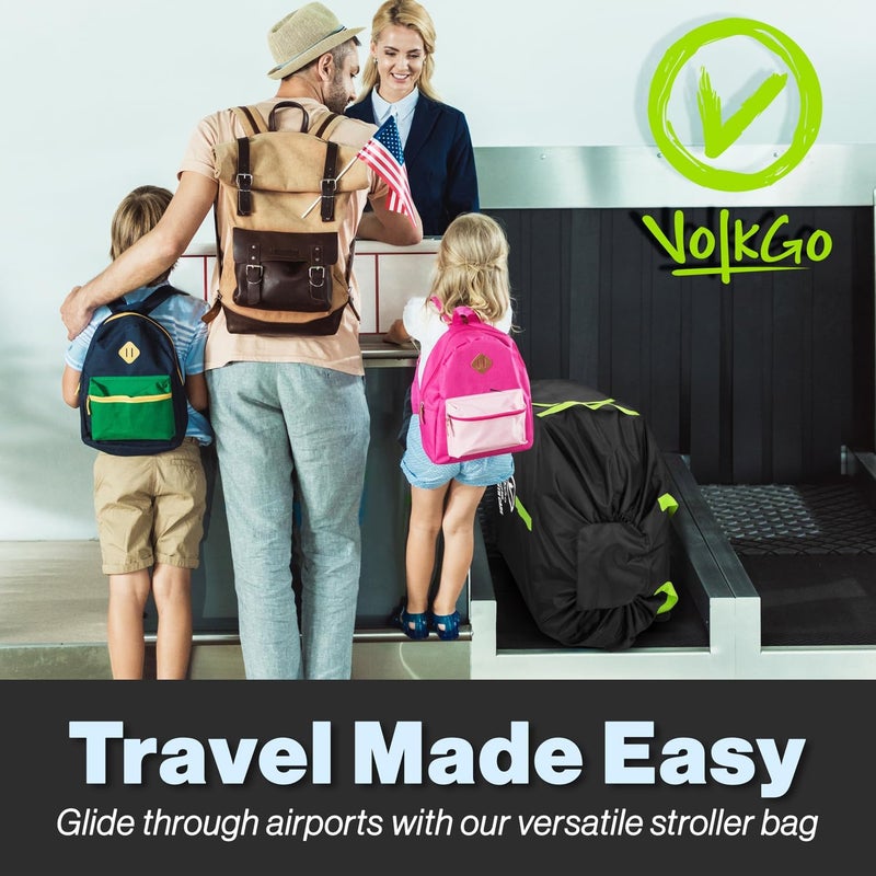 V VOLKGO حقيبة عربة الأطفال الكبيرة V VOLKGO للطائرات، jogger وحقيبة سفر عربة الأطفال الفردية - تناسب معظم الأحجام، حقيبة فحص البوابة لعربة الأطفال، حقيبة سفر عربة الأطفال الفردية، غطاء عربة الأطفال، متينة - Image 1