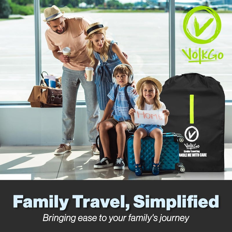 V VOLKGO حقيبة عربة الأطفال الكبيرة V VOLKGO للطائرات، jogger وحقيبة سفر عربة الأطفال الفردية - تناسب معظم الأحجام، حقيبة فحص البوابة لعربة الأطفال، حقيبة سفر عربة الأطفال الفردية، غطاء عربة الأطفال، متينة - Image 4