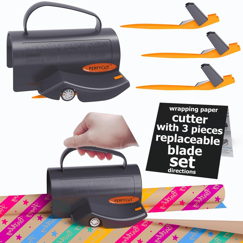 PERFYCUT Wrapping Paper Cutter with 3 Replaceable Blade Sets for Birthday Paper Gift Wrapping Paper Roll Cutter and Christmas Wrapping Paper Cutter Tool Tube Holder Slidding Slicing. - Image 1