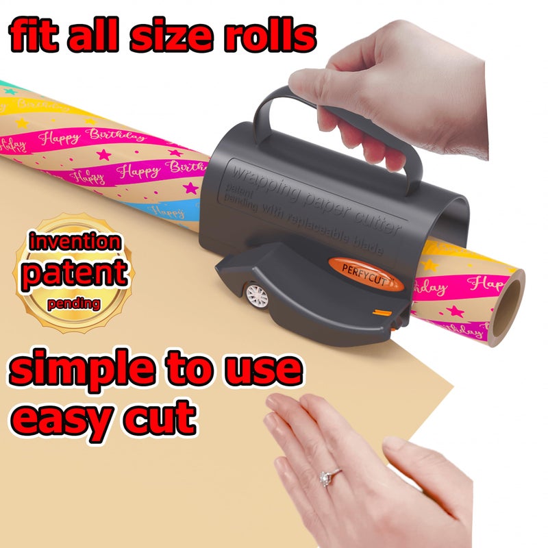 PERFYCUT Wrapping Paper Cutter with 3 Replaceable Blade Sets for Birthday Paper Gift Wrapping Paper Roll Cutter and Christmas Wrapping Paper Cutter Tool Tube Holder Slidding Slicing. - Image 2