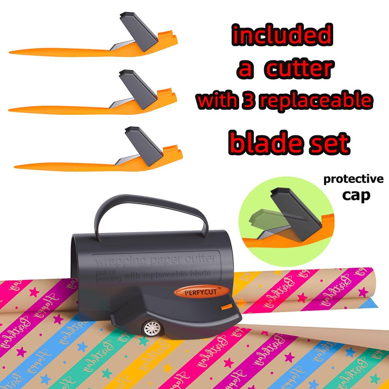 PERFYCUT Wrapping Paper Cutter with 3 Replaceable Blade Sets for Birthday Paper Gift Wrapping Paper Roll Cutter and Christmas Wrapping Paper Cutter Tool Tube Holder Slidding Slicing. - Image 3