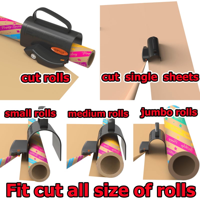 PERFYCUT Wrapping Paper Cutter with 3 Replaceable Blade Sets for Birthday Paper Gift Wrapping Paper Roll Cutter and Christmas Wrapping Paper Cutter Tool Tube Holder Slidding Slicing. - Image 5