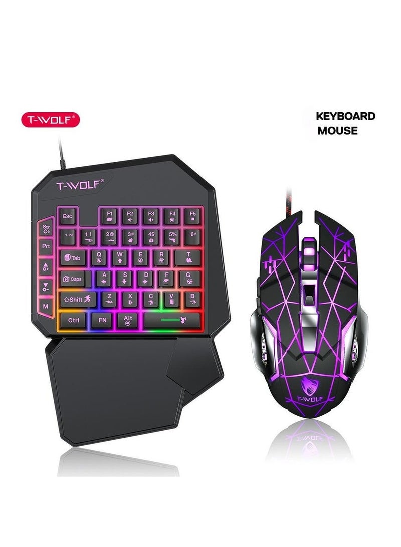 T-WOLF RGB Backlit One-Handed Gaming Keyboard, 40-Keys Anti-Ghosting & 4 DPI Mouse Combo with Ergonomic Palm Rest for PC/PS4/Xbox/PUBG/FIFA (Plug & Play) - Image 1