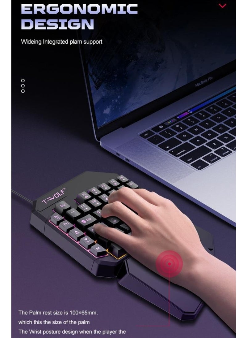 T-WOLF RGB Backlit One-Handed Gaming Keyboard, 40-Keys Anti-Ghosting & 4 DPI Mouse Combo with Ergonomic Palm Rest for PC/PS4/Xbox/PUBG/FIFA (Plug & Play) - Image 5