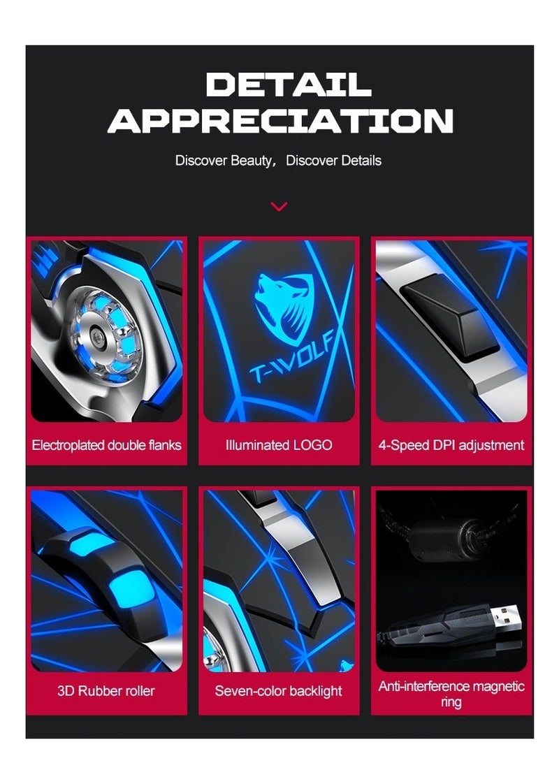 T-WOLF RGB Backlit One-Handed Gaming Keyboard, 40-Keys Anti-Ghosting & 4 DPI Mouse Combo with Ergonomic Palm Rest for PC/PS4/Xbox/PUBG/FIFA (Plug & Play) - Image 4