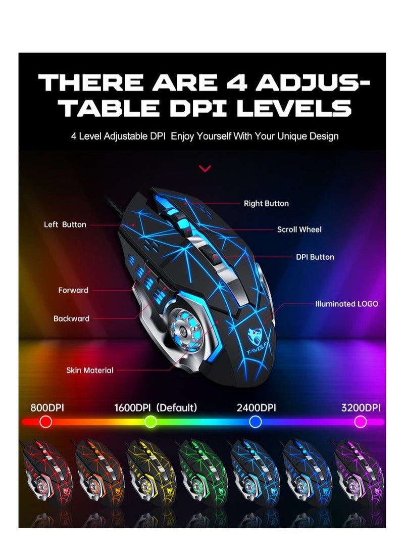 T-WOLF RGB Backlit One-Handed Gaming Keyboard, 40-Keys Anti-Ghosting & 4 DPI Mouse Combo with Ergonomic Palm Rest for PC/PS4/Xbox/PUBG/FIFA (Plug & Play) - Image 3