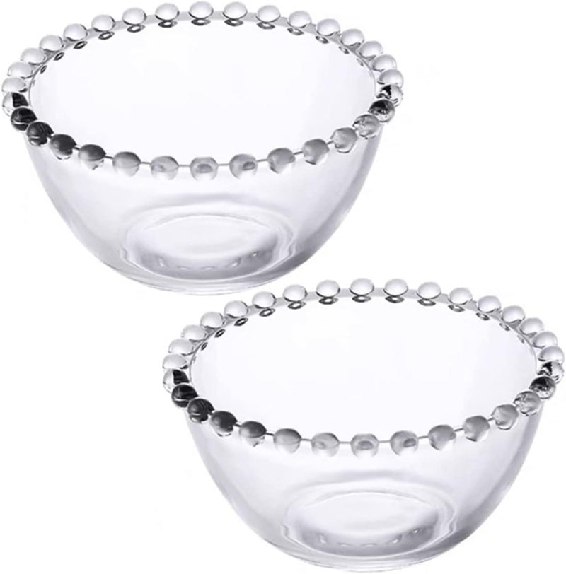 Sizikato 2pcs Clear Glass Dessert Bowl with Beaded Edges 58Inch Fruit Bowl Salad Bowl - Image 1