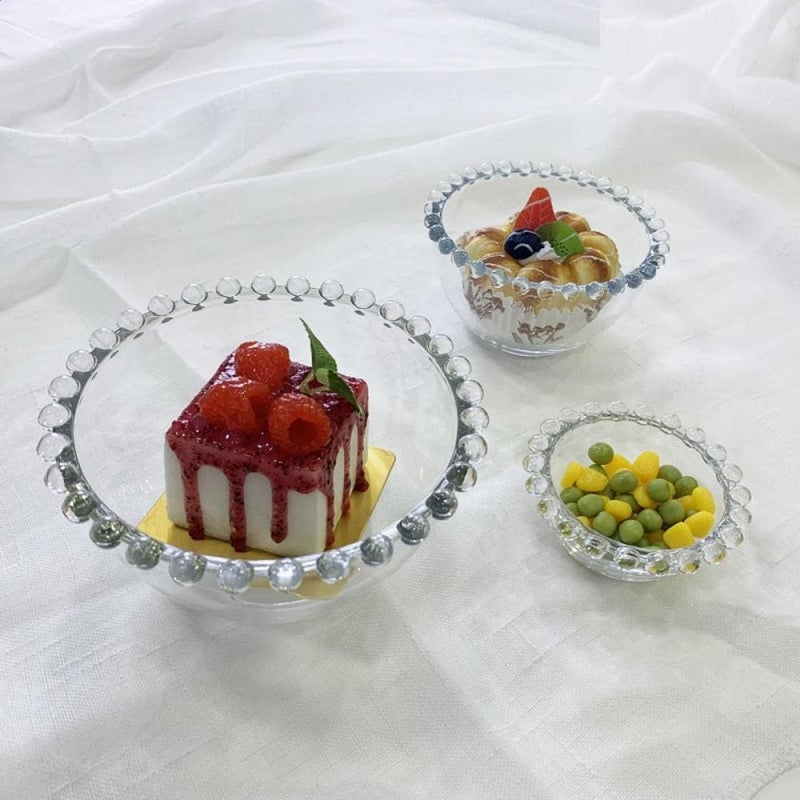 Sizikato 2pcs Clear Glass Dessert Bowl with Beaded Edges 58Inch Fruit Bowl Salad Bowl - Image 5